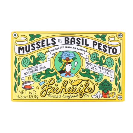 Fishwife Tinned Seafood Mussels in Basil Pesto Front