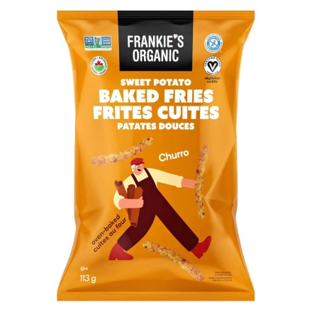 Front of Frankie's Organic Sweet Potato Churro Chips - Gluten Free Churros - Sweet Potato Chips - Sweet Potato Churros