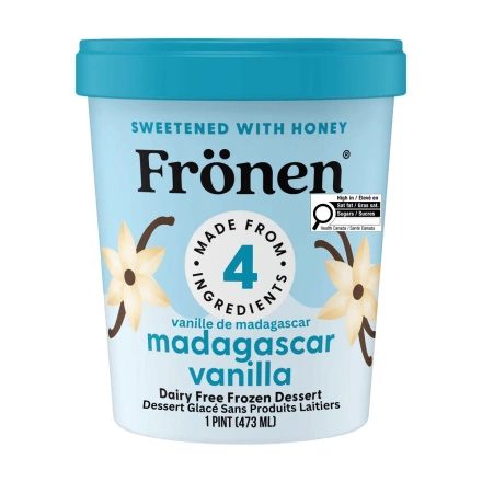 Front of Frönen Dairy-Free Ice Cream Madagascar Vanilla, 473 mL