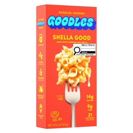 Front of Goodles High Protein Mac And Cheese White Cheddar Shells Shella Good