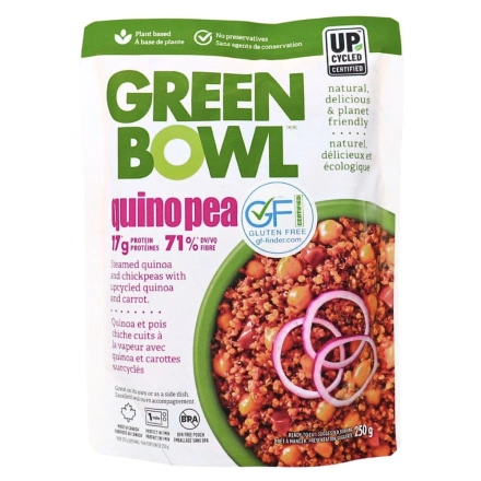 Front of Green Bowl Upcycled Vegan Quinoa Bowl Microwavable Quinoa Quinoa Pea