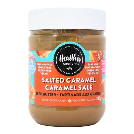 Front of Healthy Crunch Salted Caramel Seed Butter - Nut Butter - Gluten Free Butter - School Safe Snacks