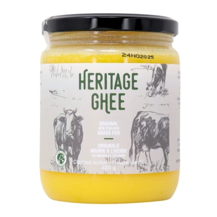 Front of Heritage Ghee New Zealand Grass Fed Clarified Butter - Ghee Clarified Butter - Clarified Butter Benefits - Lactose Free Butter