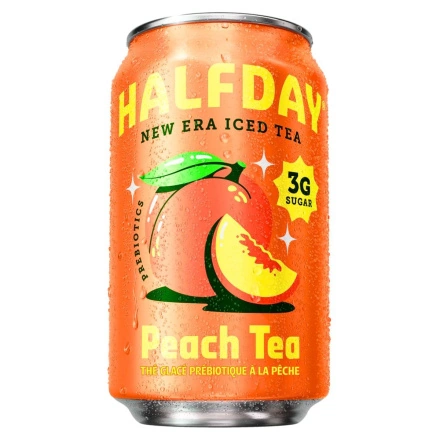 Front of Halfday Prebiotic Iced Tea Peach - Prebiotic Iced Tea - Low Sugar Iced Tea - Gut Healthy Drink