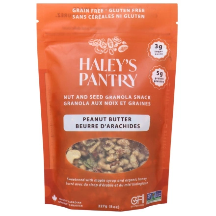 Front of Haley’s Pantry Granola Peanut Butter Crunch - nut butter granola -low sugar granola - plant-based granola