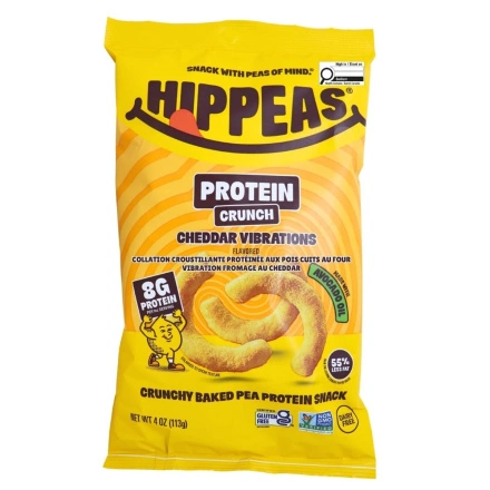 Hippeas Puffs Protein Crunch Baked Pea Protein Snack Cheddar Vibrations Front of package