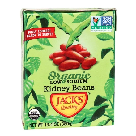 Front of Jack’s Quality Beans Organic Low Sodium Kidney Beans, 380g