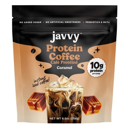 Javvy Instant Protein Coffee Caramel Front of bag