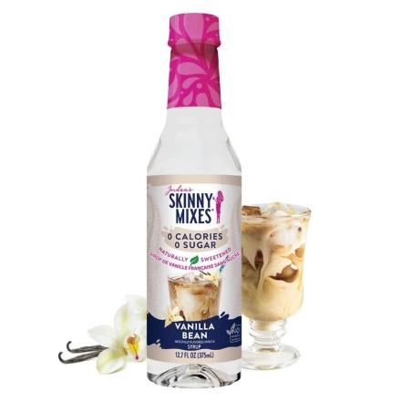 Front of Jordan’s Skinny Syrups Naturally Sweetened Zero Sugar Zero Calorie Syrup Vanilla Bean - Skinny Coffee Syrups - Sugar Free Coffee Syrup - Sugar Free Syrups