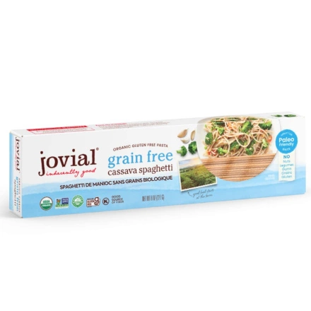 Front of Jovial Organic Grain-Free Cassava Spaghetti - Paleo Pasta - Gluten-free Noodles - Paleo noodles