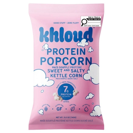 Front of Khloud Protein Popcorn Sweet & Salty Kettle Corn - Khloud Popcorn In Canada - Khloe Kardashian Popcorn In Canada