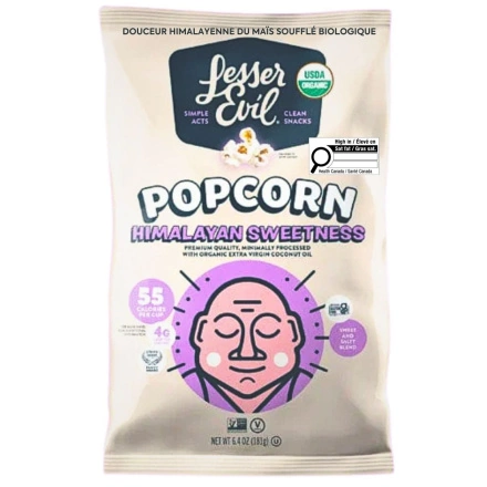 Front of Lesser Evil Organic Popcorn Himalayan Sweetness - Organic Popcorn - Vegan Popcorn - Gluten Free Popcorn