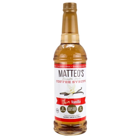 Front of Matteo’s Sugar Free Barista Style Coffee Syrups Thin Vanilla, 750mL