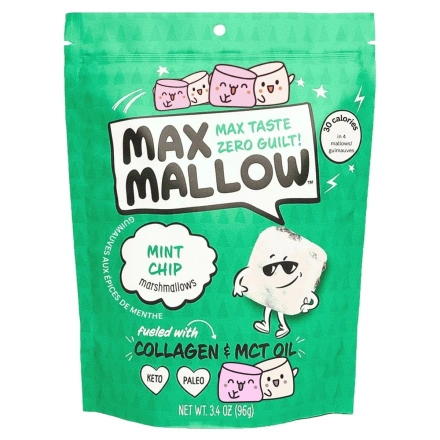 Front of Max Sweets Sugar Free Marshmallows Max Mallow Mint Chip - Keto Marshmallows - Sugar Free Marshmallows Canada - Gluten Free Marshmallows