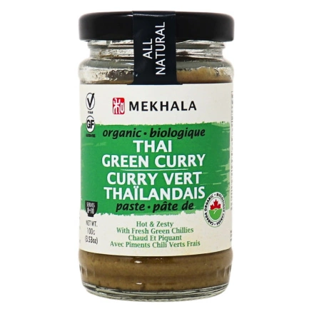 Front of Mekhala Organic Vegan Green Curry Paste - Gluten Free Non-GMO Nut Shellfish Fish Free Spice Mix
