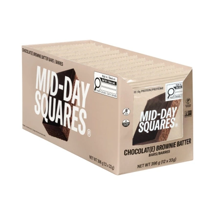 Front of Mid-Day Squares Plant-Based Chocolate Bar Brownie Batter - High Protein Snack - Gluten Free Chocolate Bar
