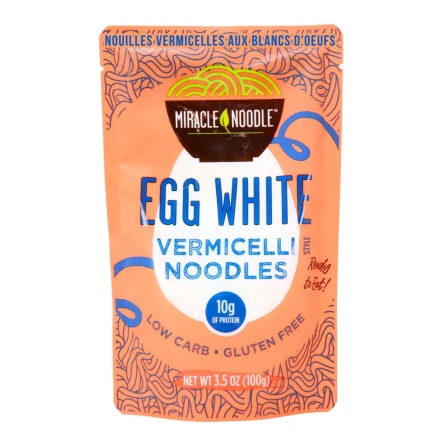 Front of Miracle Noodle Egg White Pasta Egg White Noodles Low Carb High Protein Pasta Vermicelli Noodles