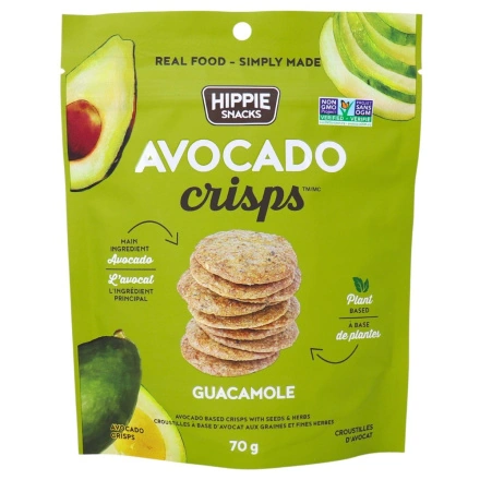Front of Hippie Snacks Avocado Crisps Guacamole, 70g