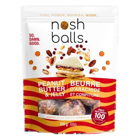 Front of Nosh Balls Peanut Butter Energy Balls Date Energy Bites Peanut Butter Jelly