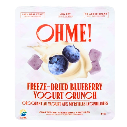 Front of OHME! No Added Sugar Freeze Dried Yogurt Crunch Blueberry - No Sugar Added Fruit Snack