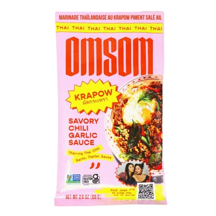 Front of Omsom Gluten-Free Thai Krapow Sauce Thai Basil Stir Fry