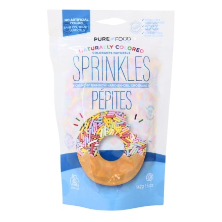 Front of Pure Food by Estee Naturally-Coloured Sprinkles Crunchy Rainbow - Sprinkles For Cake Decorating - Rainbow Jimmies
