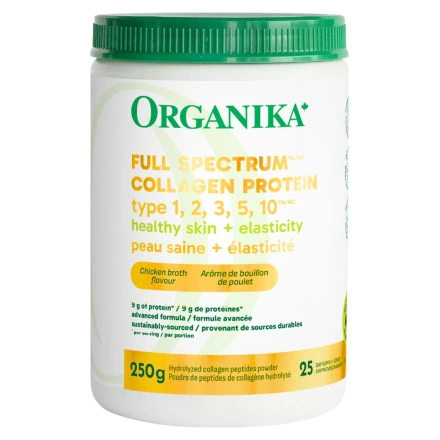 Front of Organika Full-Spectrum Collagen Powder Supplement Collagen Types 1, 2, 3, 5, and 10 - Grass Fed Collagen Powder - Best Collagen Supplement For Skin - Different Types Of Collagen