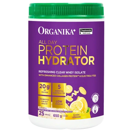 Front of Organika All Day Whey Protein Hydrator Lemon - Organika Collagen Protein - High Protein Hydration - Recovery Drink Mix