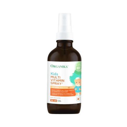 Front of Organika Kids Multivitamin Spray Fruity Orange - Kids Multivitamin Supplement - Vitamin D Spray - Vitamin Sprays