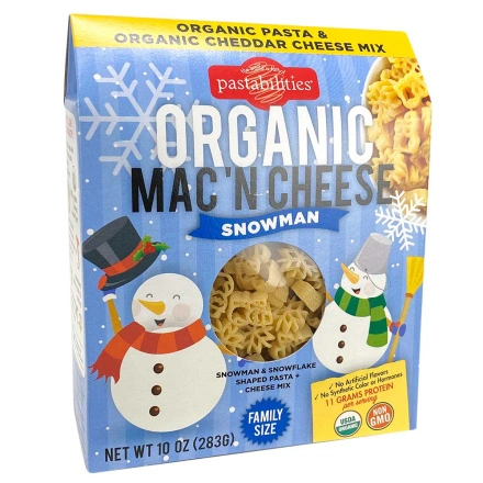 Front of Pastabilities Organic Mac ‘N Cheese Snowman Family Size, 283g