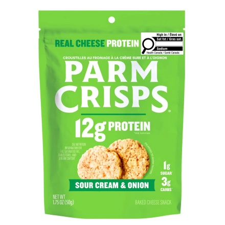 Front of ParmCrisps Sour Cream & Onion Cheese Crisps - Keto Cheese Crisps - Low Carb Cheese Crisps - Cheese Crackers