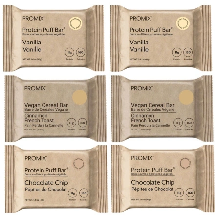 PROMIX Vegan Protein Cereal Bar Variety 6-Pack Canada Front