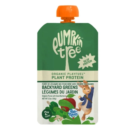 Pumpkin Tree Organic Baby Puree Pouch with Seed Butters Backyard Greens Front of pouch
