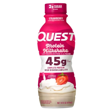 Front of Quest Protein Milkshake Strawberry - Keto Friendly Protein Shake - Post Workout Protein Shake - Creamy Strawberry Protein Shake