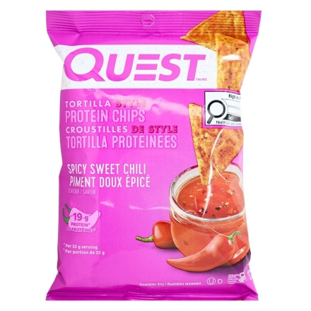 Front of Quest Protein Chips Spicy Sweet Chili - Protein Chips - Keto Chips - Spicy Tortilla