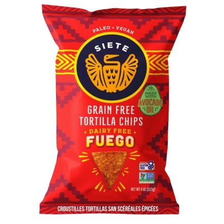 Front of Siete Fuego Grain Free Tortilla Chips, 113g