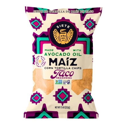 Front of Siete Tortilla Chips - Siete Chips - Taco Chips - Avocado Oil Chips