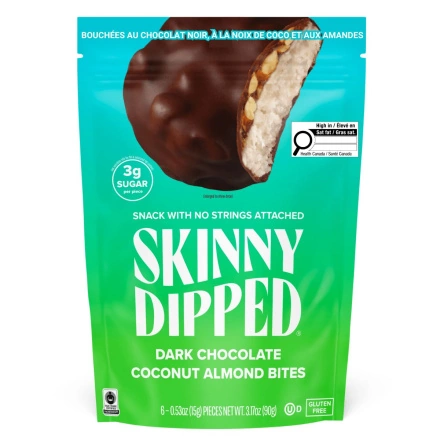 Skinny Dipped Dark Chocolate Coconut Almond Bites Front
