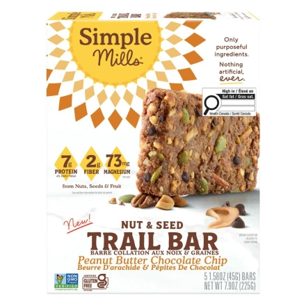 Simple Mills Gluten-Free Nut & Seed Trail Bar Peanut Butter Chocolate Chip Front of box