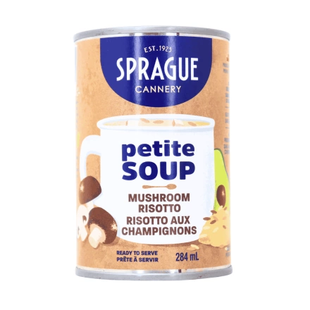 Sprague Ready-To-Serve Gluten-Free Petite Soup Mushroom Risotto, 284ml - Sprague Soup, Sprague Soup Where To Buy, Gluten-Free Soup, Canned Soup, Soup Can