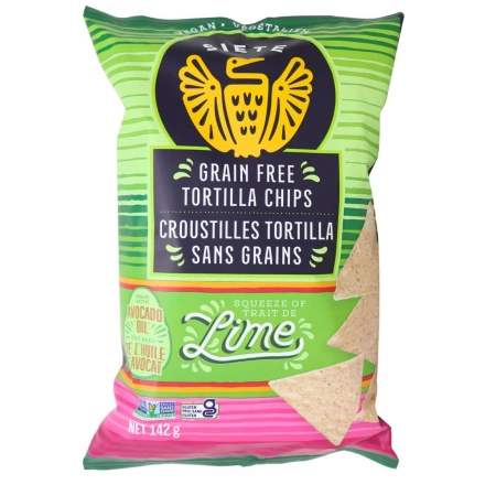 Front of Siete Lime Grain Free Tortilla Chips - Gluten-free Foods - Paleo Tortilla Chips - Vegan Tortilla Chips