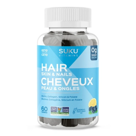 Front of SUKU Vitamins Sugar-Free Gummies Luscious Hair with Biotin, Collagen, Silicon & Folate - Keto-Friendly Gummies - Gelatin-Free Gummies