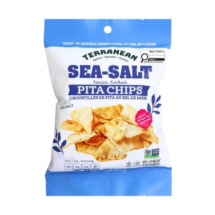 Terranean Twice-Baked Pita Chips Sea Salt Front of bag