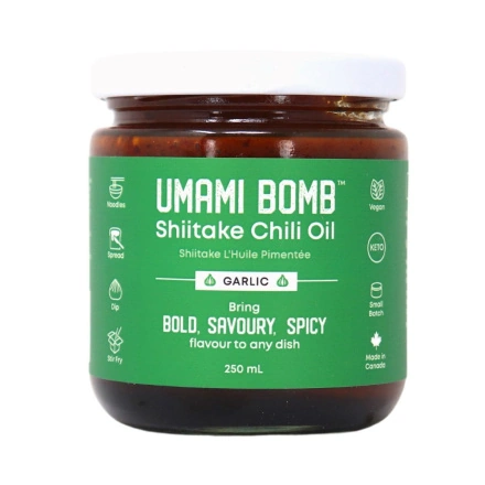 Front of Umami Bomb Shiitake Chili Oil Garlic Chili Oil