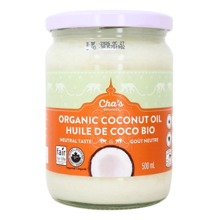 Front of Cha’s Organics Deodorized Coconut Oil - Deodorized Coconut Oil - Pure Coconut Oil - Coconut Oil No Smell - Coconut Oil Health Benefits