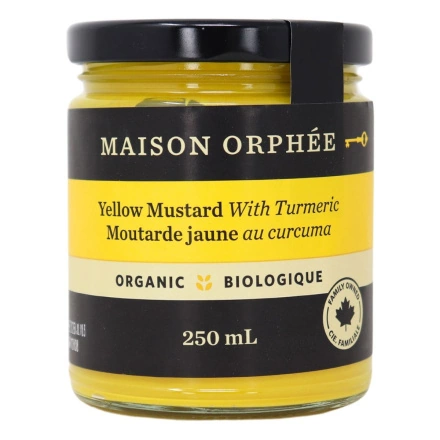 Front of Maison Orphee Organic Yellow Mustard with Turmeric - Made in Canada Mustard - Gluten Free Mustard