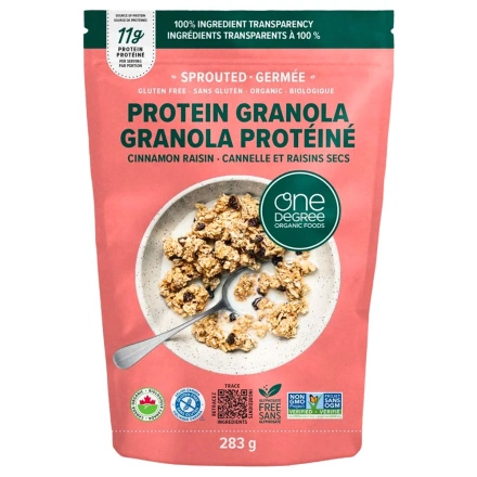 Front of One Degree Organics Granola - Sprouted Oats - Gluten Free Granola - Vegan Granola - Protein Granola - Cinnamon Raisin Granola
