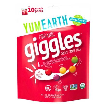 Front of YumEarth Organic Giggles Chewy Candies - Healthy Skittles - Skittles Alternative - Giggles Skittles