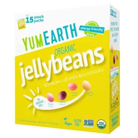 Front of YumEarth Organic Jelly Beans, 15 Snack Packs - Natural Candy, Yum Earth Candy Canada Organic Healthy Candy