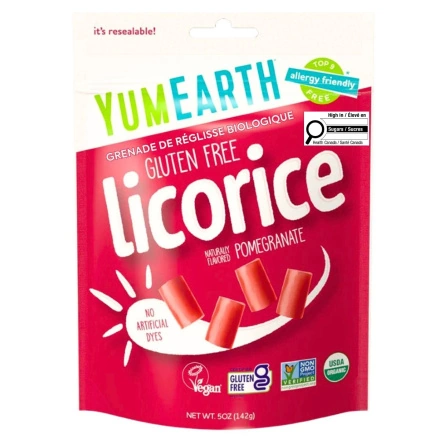Front of YumEarth Organic Licorice Pomegranate, 142g